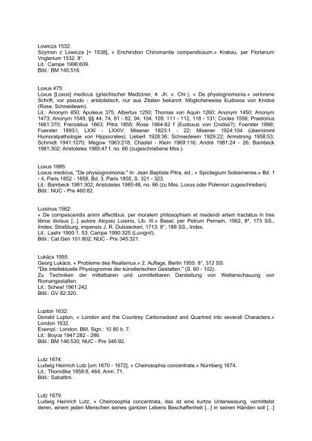 Bibliographie von Texten zur Physiognomik, 400 v. Chr. - 1999: 561 ...