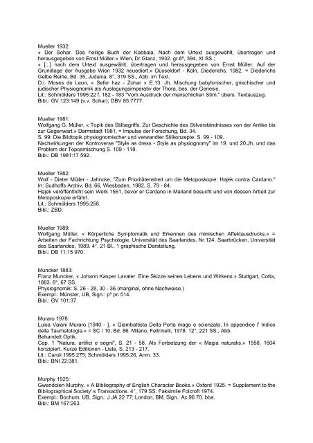 Bibliographie von Texten zur Physiognomik, 400 v. Chr. - 1999: 561 ...