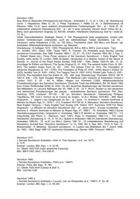 Bibliographie von Texten zur Physiognomik, 400 v. Chr. - 1999: 561 ...