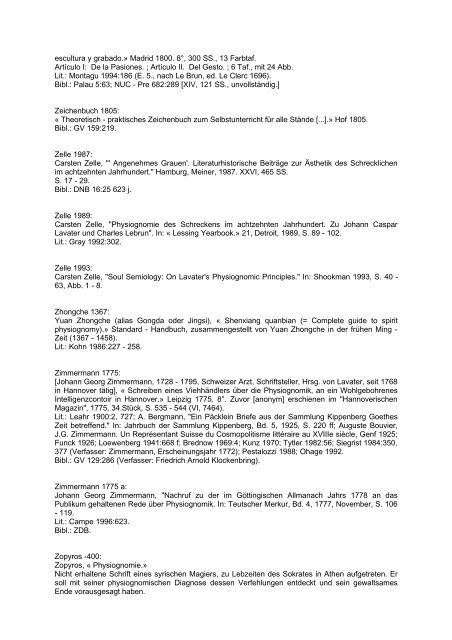 Bibliographie von Texten zur Physiognomik, 400 v. Chr. - 1999: 561 ...