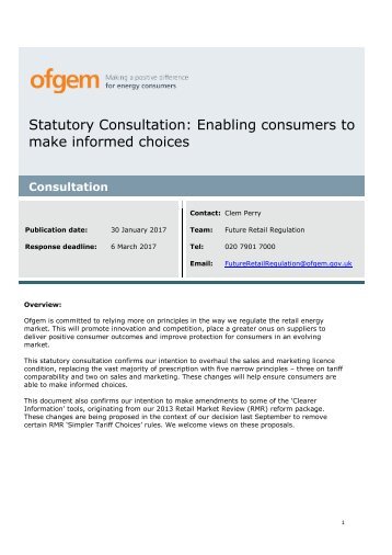 Statutory Consultation Enabling consumers to make informed choices