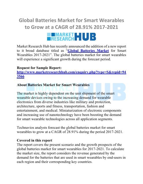Global Batteries Market for Smart Wearables Market Research Report 2021