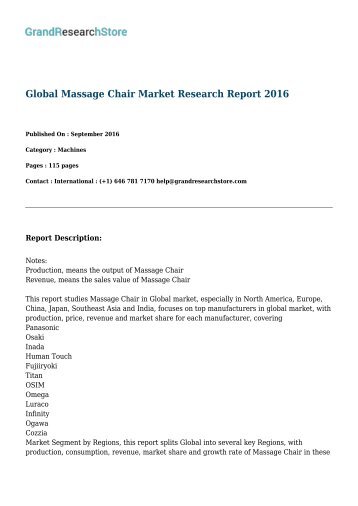 Global Massage Chair Market Research Report 2017 