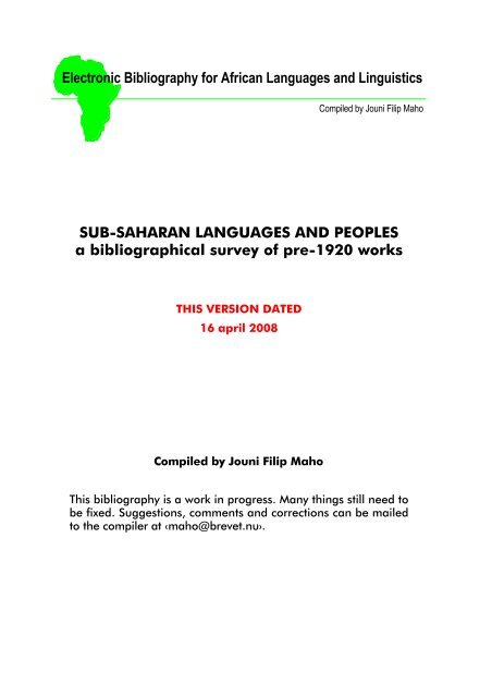 Electronic Bibliography for African Languages and  - Glocalnet