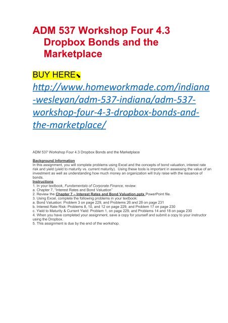 ADM 537 Workshop Four 4.3 Dropbox Bonds and the Marketplace