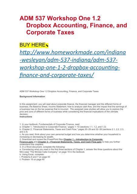 ADM 537 Workshop One 1.2 Dropbox Accounting, Finance, and Corporate Taxes