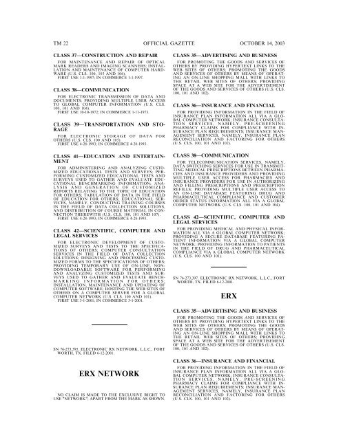 14 October 2003 - U.S. Patent and Trademark Office