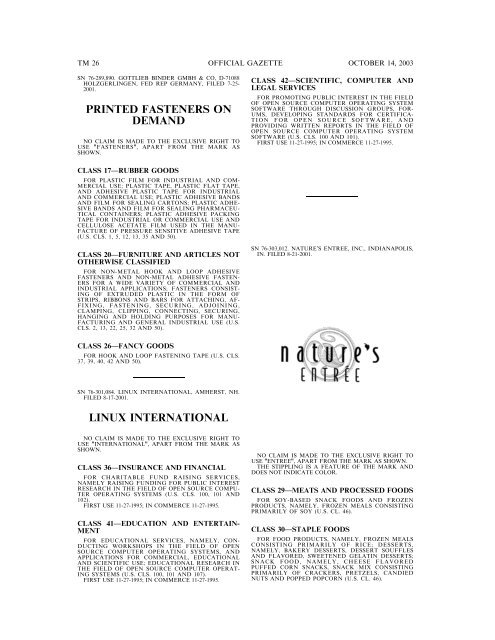 14 October 2003 - U.S. Patent and Trademark Office