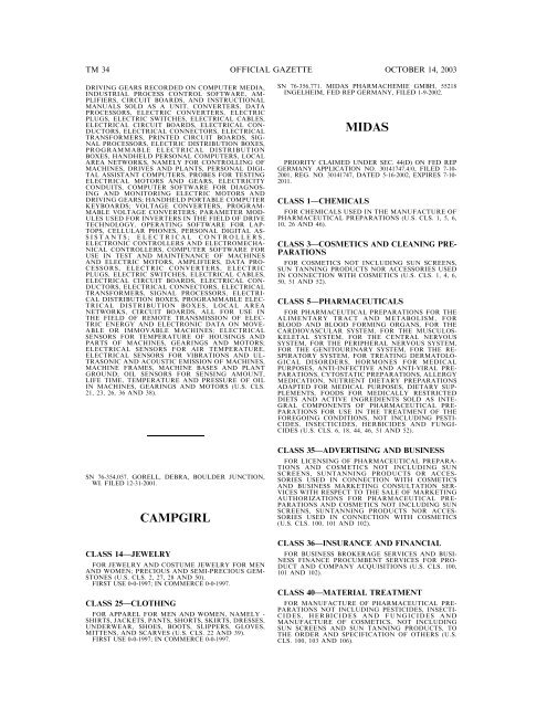 14 October 2003 - U.S. Patent and Trademark Office