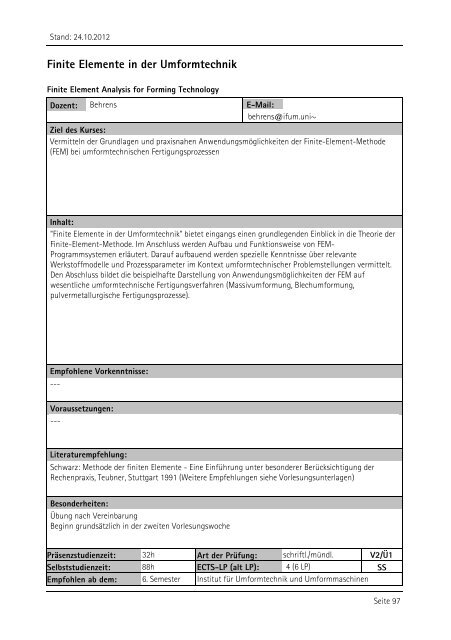 Allgemeiner Kurskatalog WiSe 2012/13 - Fakultät für Maschinenbau ...