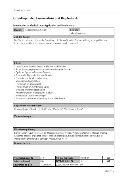 Allgemeiner Kurskatalog WiSe 2012/13 - Fakultät für Maschinenbau ...