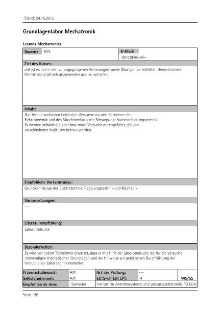 Allgemeiner Kurskatalog WiSe 2012/13 - Fakultät für Maschinenbau ...