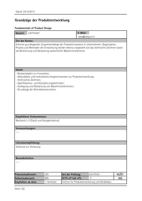 Allgemeiner Kurskatalog WiSe 2012/13 - Fakultät für Maschinenbau ...