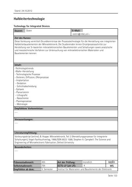 Allgemeiner Kurskatalog WiSe 2012/13 - Fakultät für Maschinenbau ...