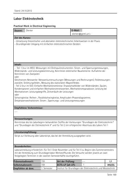 Allgemeiner Kurskatalog WiSe 2012/13 - Fakultät für Maschinenbau ...