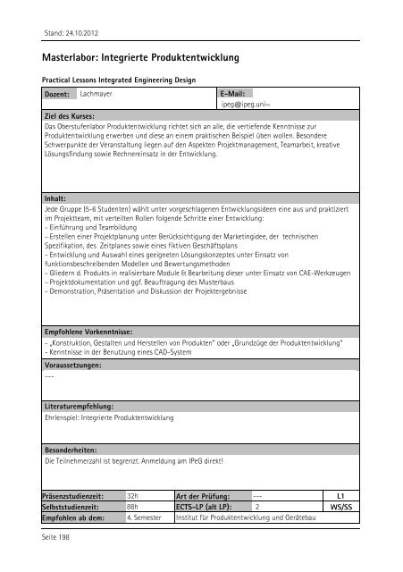 Allgemeiner Kurskatalog WiSe 2012/13 - Fakultät für Maschinenbau ...