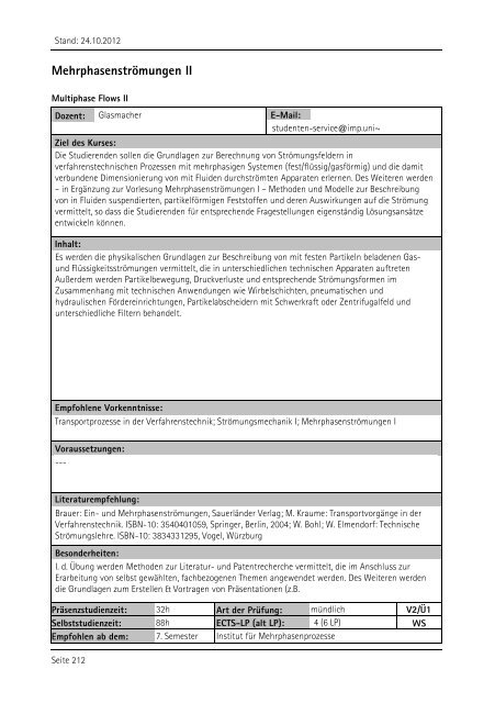 Allgemeiner Kurskatalog WiSe 2012/13 - Fakultät für Maschinenbau ...