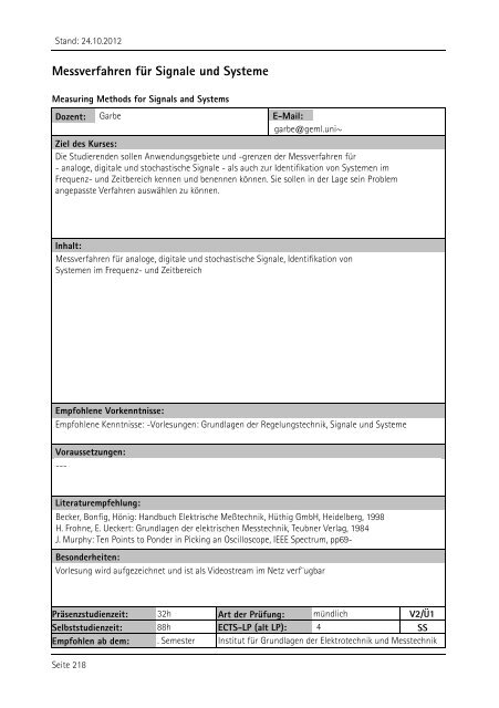 Allgemeiner Kurskatalog WiSe 2012/13 - Fakultät für Maschinenbau ...