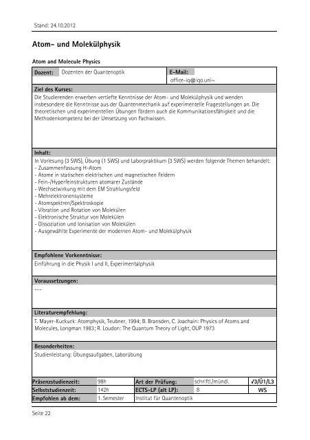 Allgemeiner Kurskatalog WiSe 2012/13 - Fakultät für Maschinenbau ...