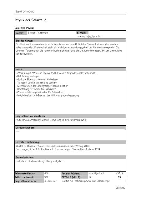 Allgemeiner Kurskatalog WiSe 2012/13 - Fakultät für Maschinenbau ...