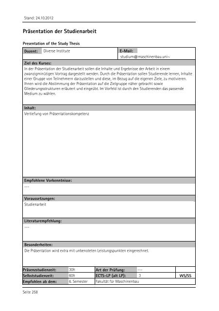 Allgemeiner Kurskatalog WiSe 2012/13 - Fakultät für Maschinenbau ...