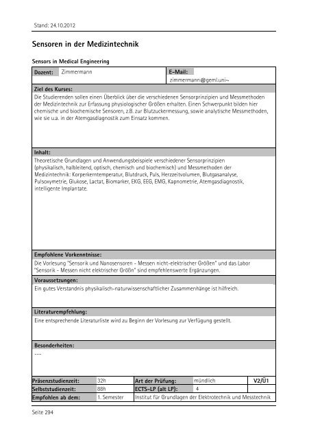 Allgemeiner Kurskatalog WiSe 2012/13 - Fakultät für Maschinenbau ...