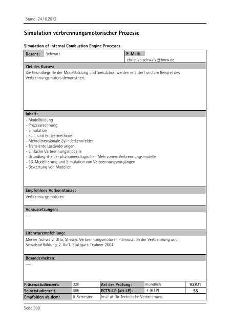 Allgemeiner Kurskatalog WiSe 2012/13 - Fakultät für Maschinenbau ...