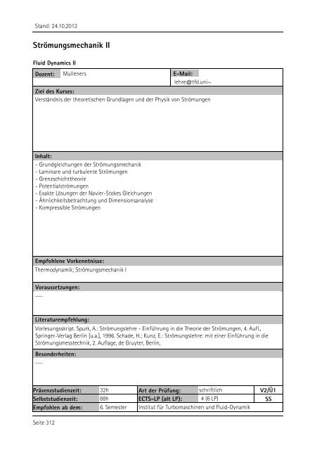 Allgemeiner Kurskatalog WiSe 2012/13 - Fakultät für Maschinenbau ...