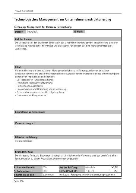 Allgemeiner Kurskatalog WiSe 2012/13 - Fakultät für Maschinenbau ...