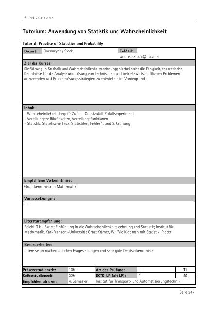 Allgemeiner Kurskatalog WiSe 2012/13 - Fakultät für Maschinenbau ...