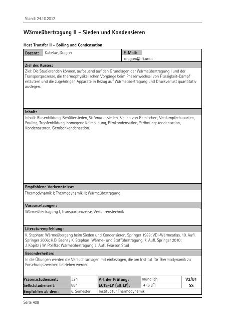 Allgemeiner Kurskatalog WiSe 2012/13 - Fakultät für Maschinenbau ...