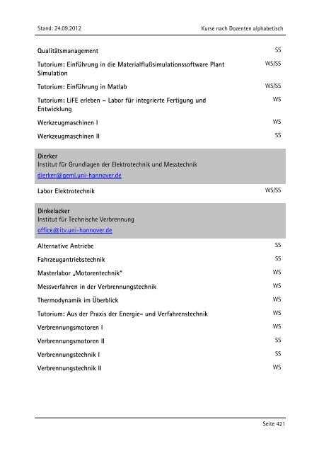 Allgemeiner Kurskatalog WiSe 2012/13 - Fakultät für Maschinenbau ...