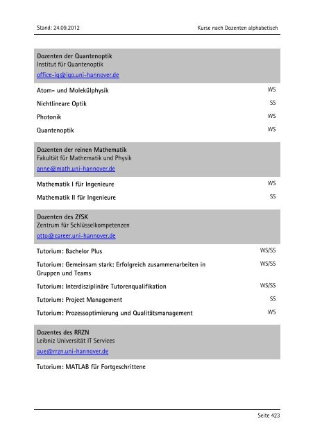 Allgemeiner Kurskatalog WiSe 2012/13 - Fakultät für Maschinenbau ...