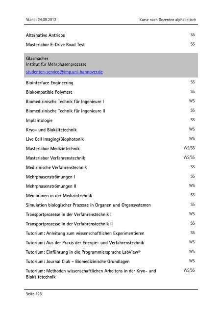 Allgemeiner Kurskatalog WiSe 2012/13 - Fakultät für Maschinenbau ...