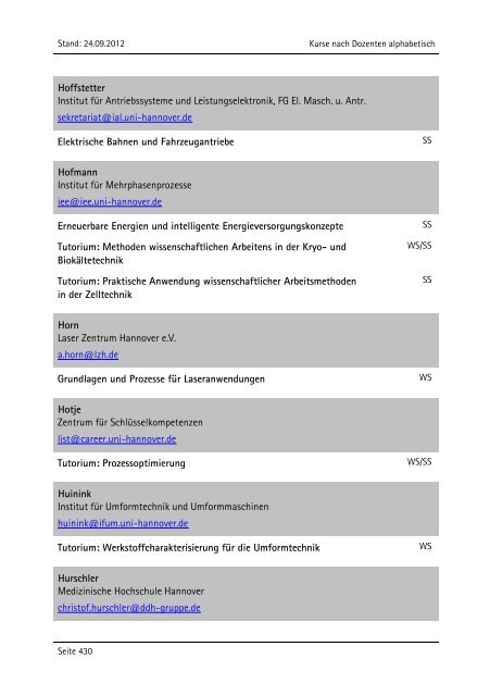 Allgemeiner Kurskatalog WiSe 2012/13 - Fakultät für Maschinenbau ...