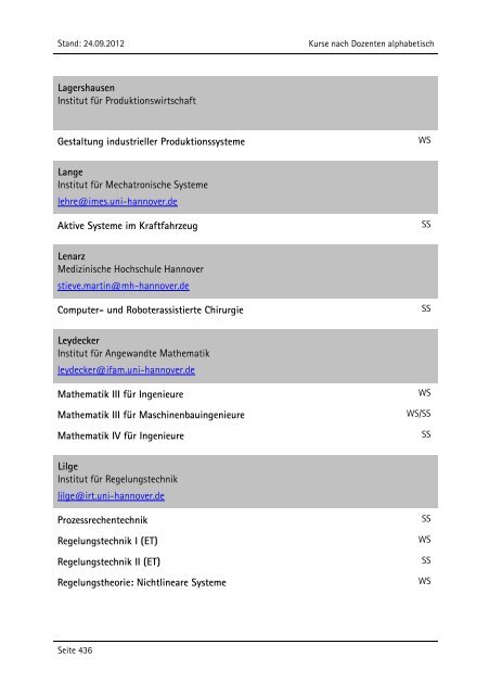 Allgemeiner Kurskatalog WiSe 2012/13 - Fakultät für Maschinenbau ...