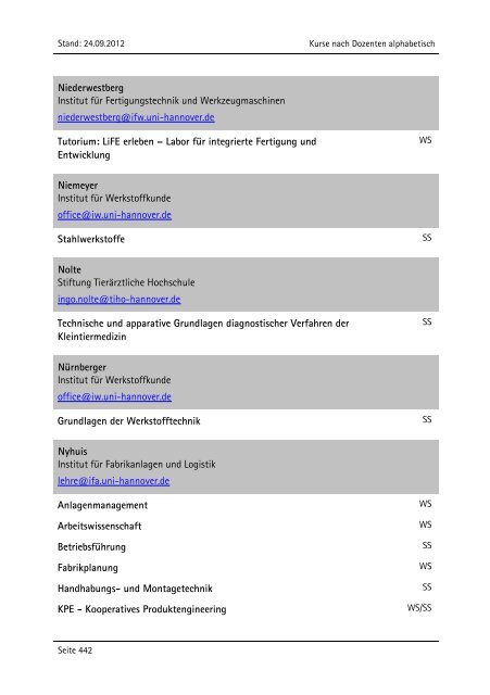 Allgemeiner Kurskatalog WiSe 2012/13 - Fakultät für Maschinenbau ...