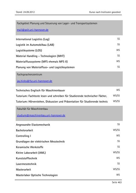 Allgemeiner Kurskatalog WiSe 2012/13 - Fakultät für Maschinenbau ...