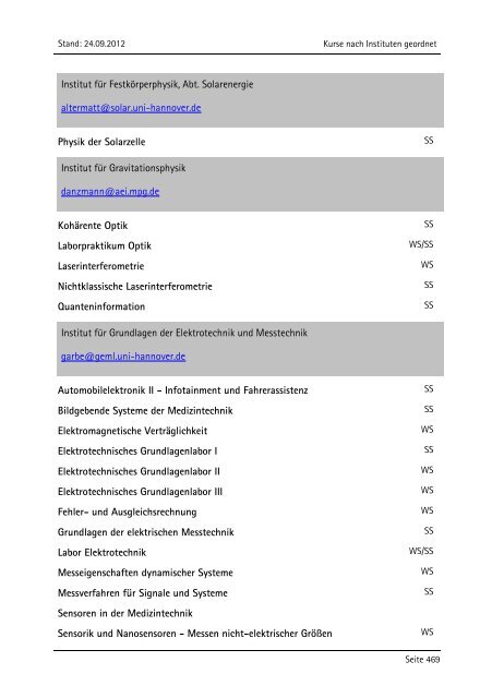 Allgemeiner Kurskatalog WiSe 2012/13 - Fakultät für Maschinenbau ...