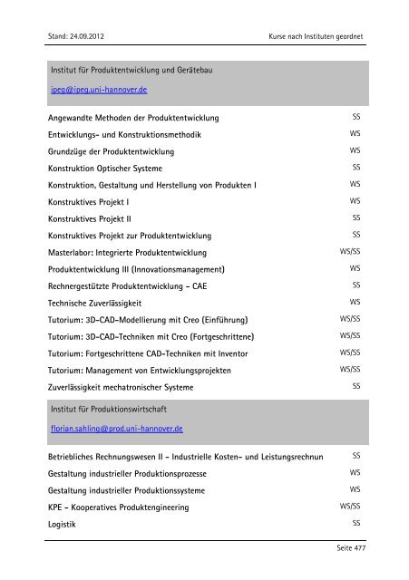 Allgemeiner Kurskatalog WiSe 2012/13 - Fakultät für Maschinenbau ...