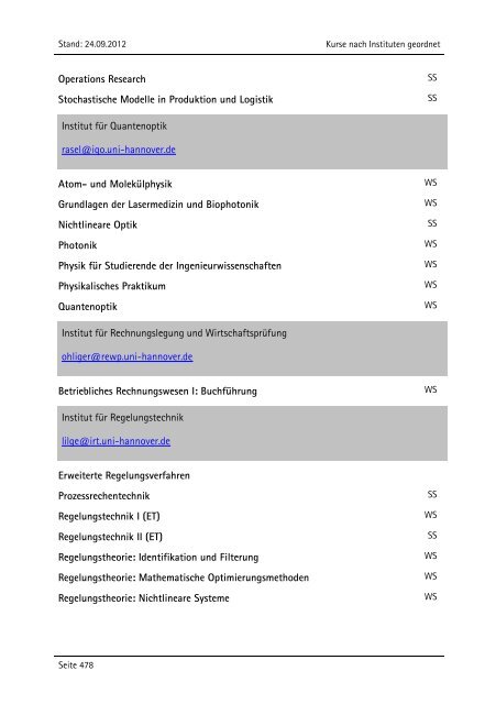 Allgemeiner Kurskatalog WiSe 2012/13 - Fakultät für Maschinenbau ...