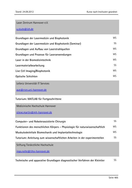 Allgemeiner Kurskatalog WiSe 2012/13 - Fakultät für Maschinenbau ...