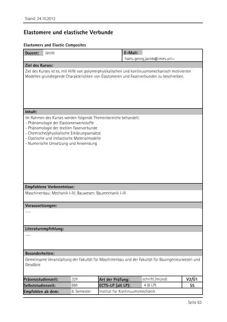 Allgemeiner Kurskatalog WiSe 2012/13 - Fakultät für Maschinenbau ...