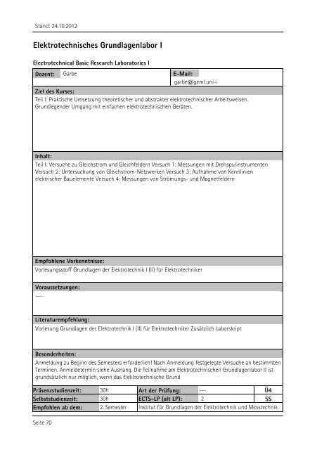 Allgemeiner Kurskatalog WiSe 2012/13 - Fakultät für Maschinenbau ...