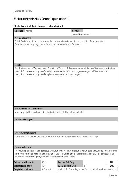 Allgemeiner Kurskatalog WiSe 2012/13 - Fakultät für Maschinenbau ...