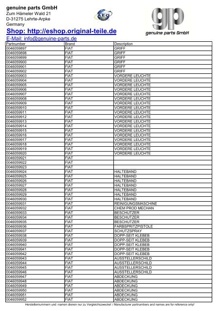 Download-PDF - Original Ersatzteile - genuine spare parts