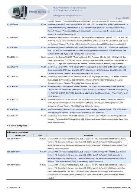 ComX Computers price list