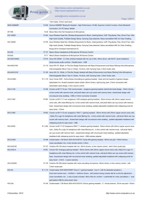 ComX Computers price list