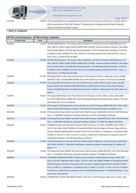 ComX Computers price list