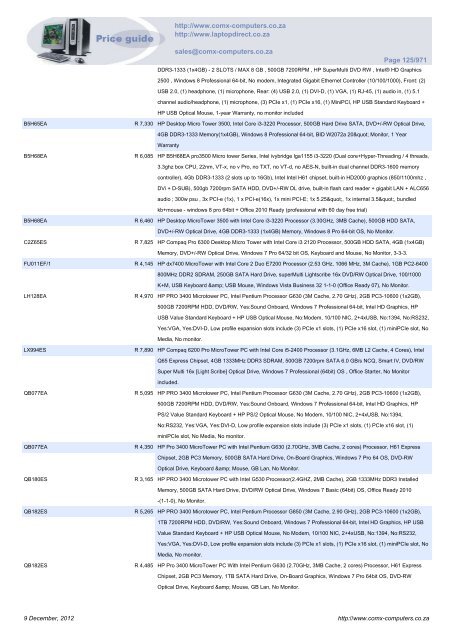 ComX Computers price list